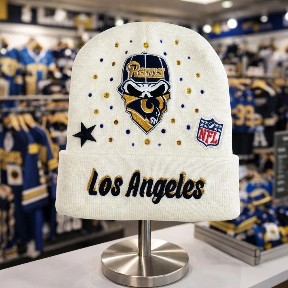 Los Angeles Rams Beanie‎ Beige design with Logo, Star & Rhinestones